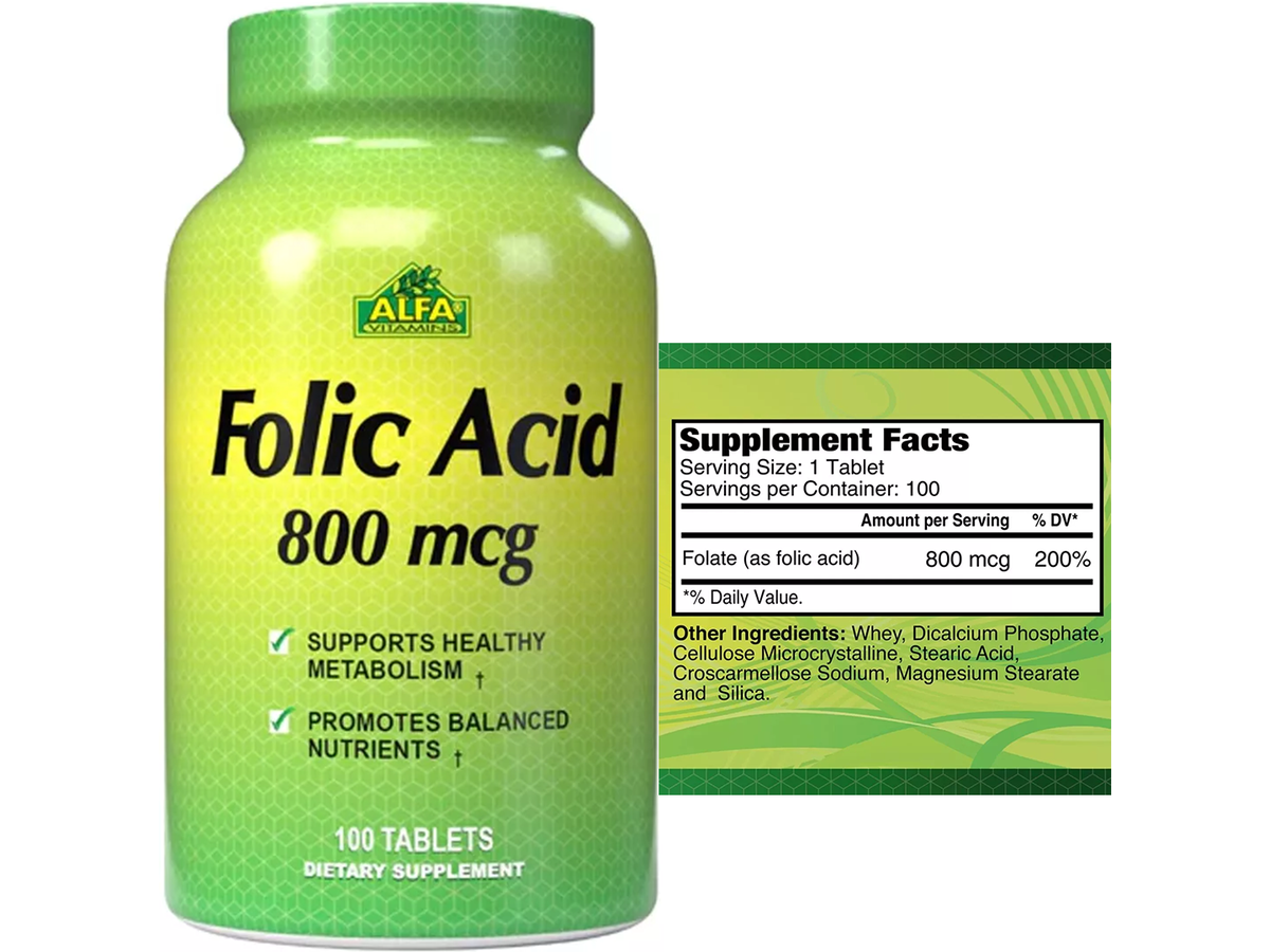 Acido folico 800mcg x 100cap - Alfa Vitamins