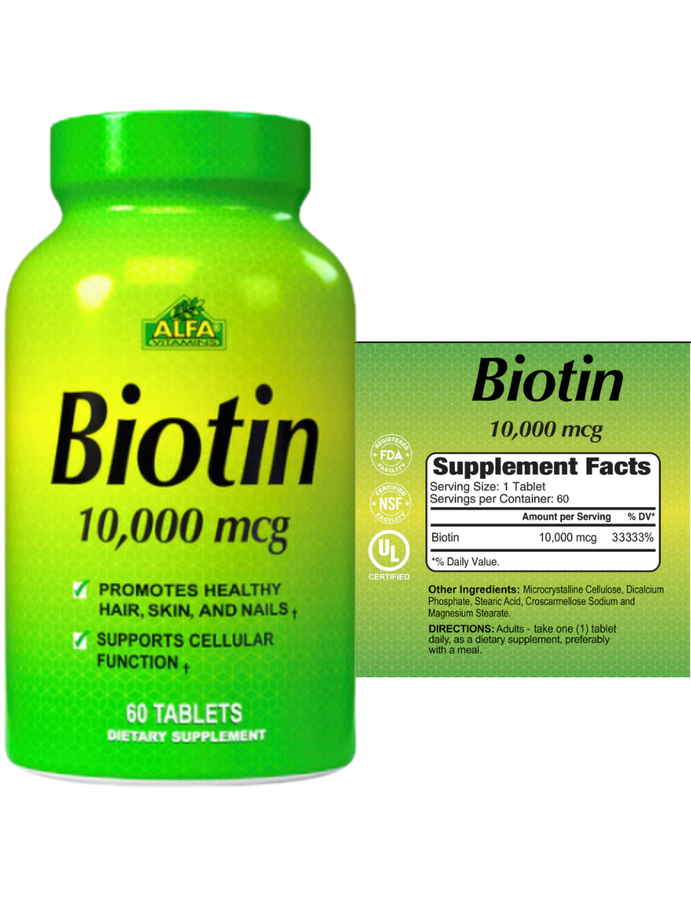 Biotin 10,000mcg x 60cap - Alfa Vitamins