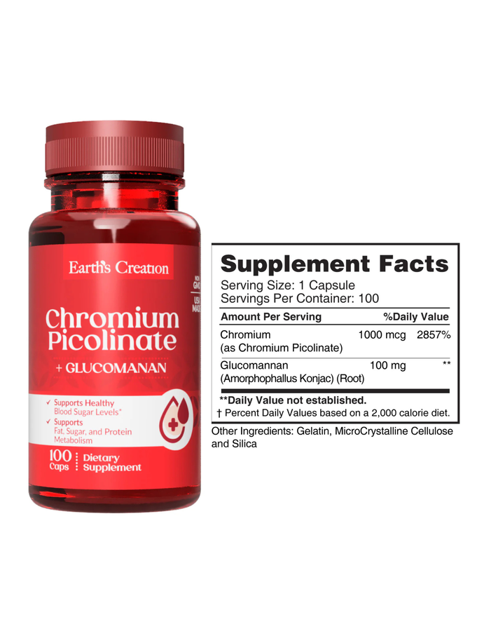 Chromium Picolinate 1000 MG + Glucomannan x 100cap - Earth Creation
