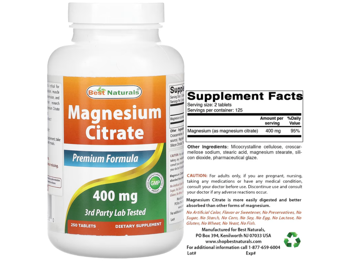 Citrato de magnesio 400mg x 250tab - Best Naturals