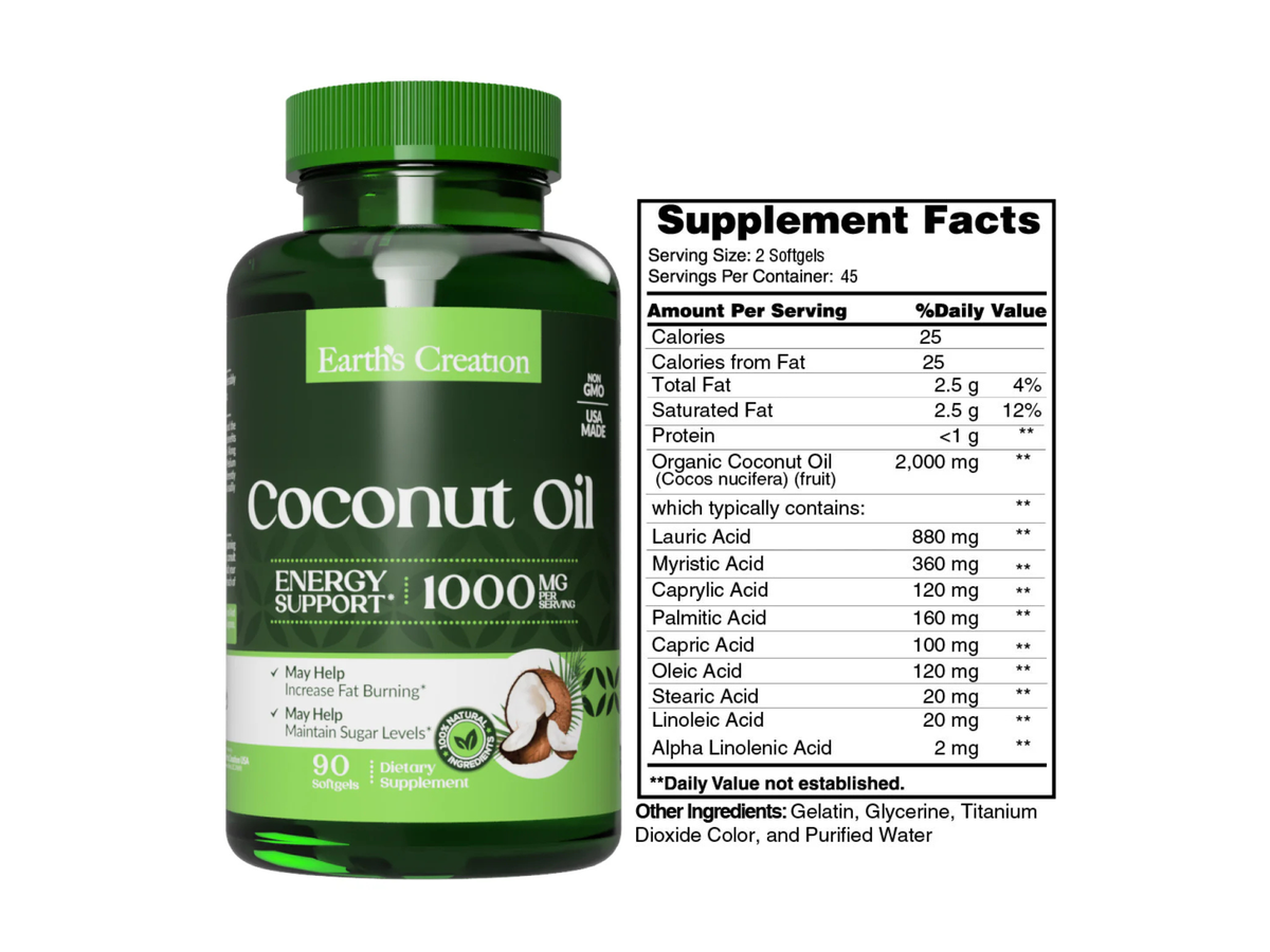 Coconut Oil Softgels x 90 softgels - Earth Creation