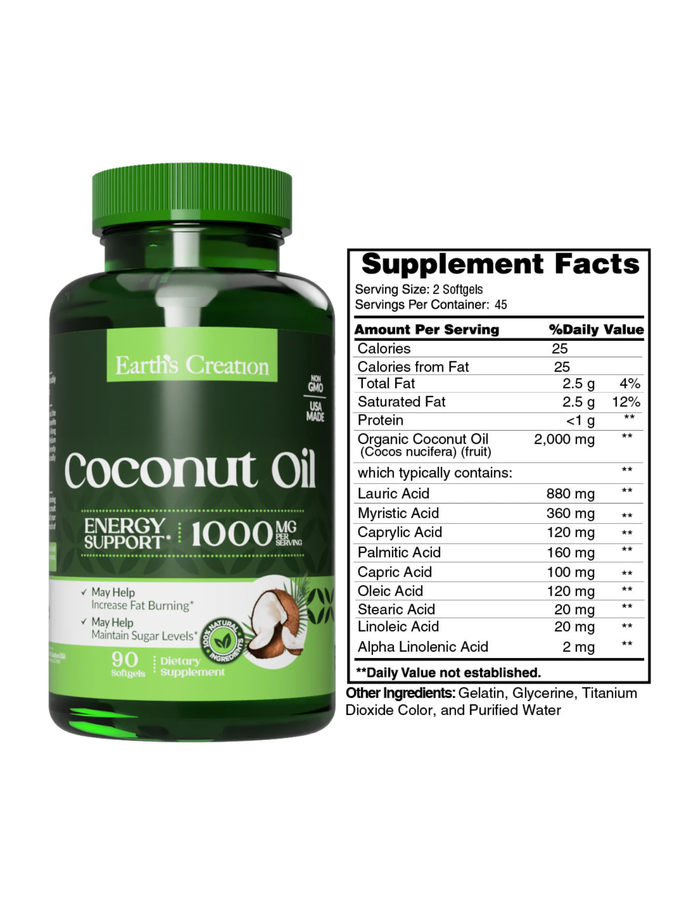 Coconut Oil Softgels x 90 softgels - Earth Creation