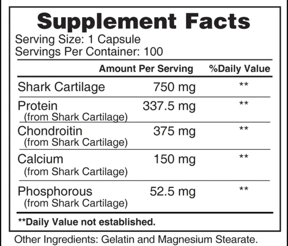Cartílago de tiburón 750mg x 100 caps - Earths Creation
