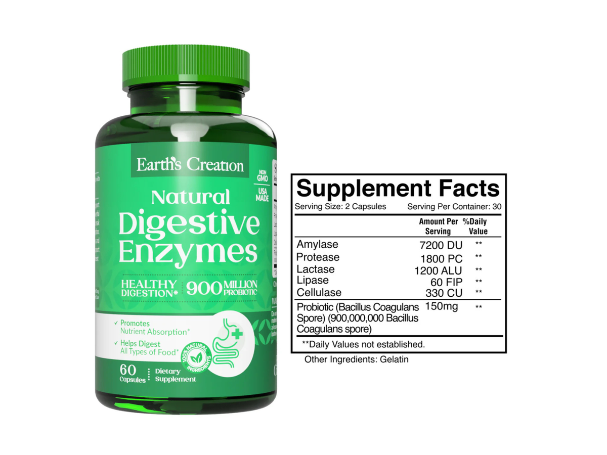 Enzimas digestivas probiotico 900million x 60cap - Earth Creation