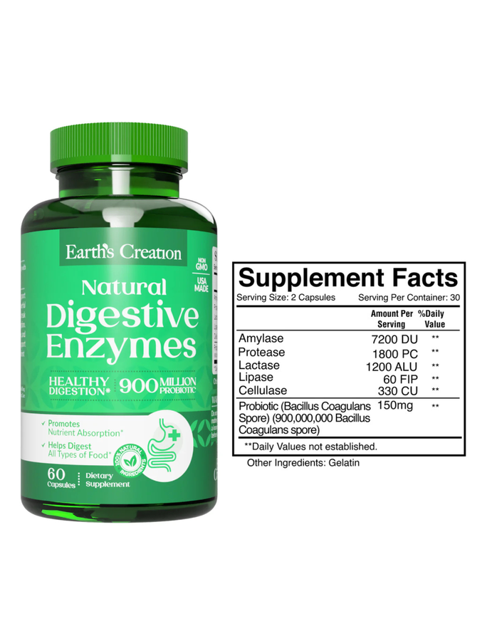 Enzimas digestivas probiotico 900million x 60cap - Earth Creation