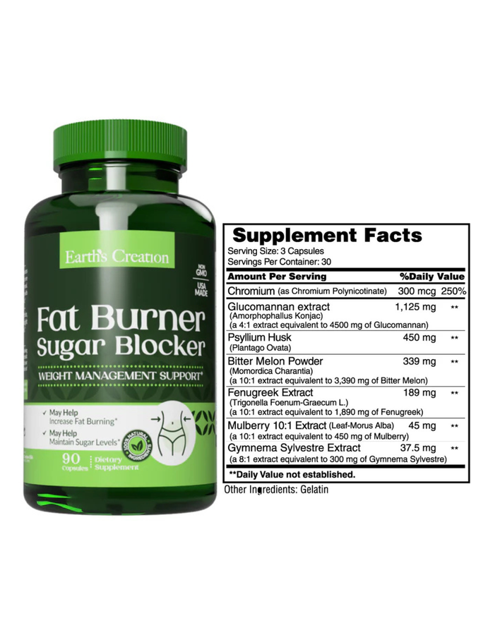 Fat burner sugar blocker 90 cap - Earth Creation