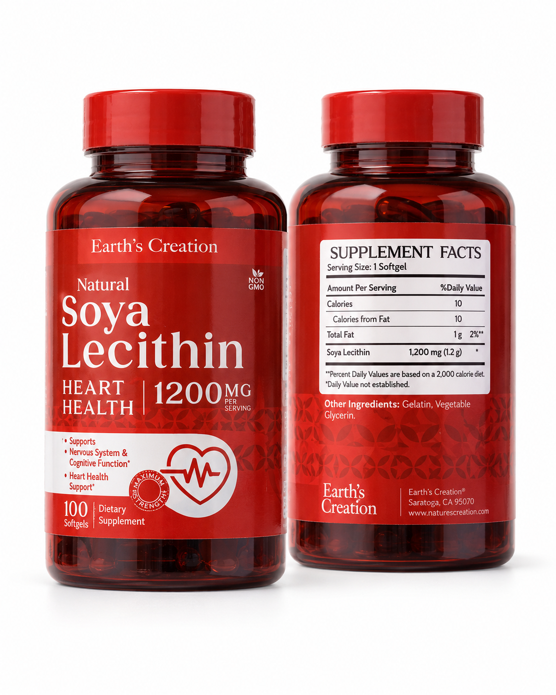 Lecitina de soya 1200 mg x 100 softgels - Earth Creation