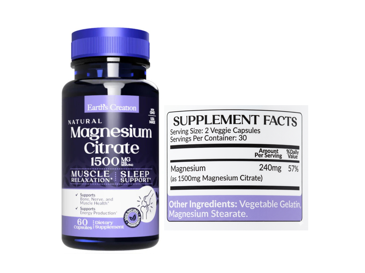 Magnesium Citrate 1500mg x 60cap - Earth Creation