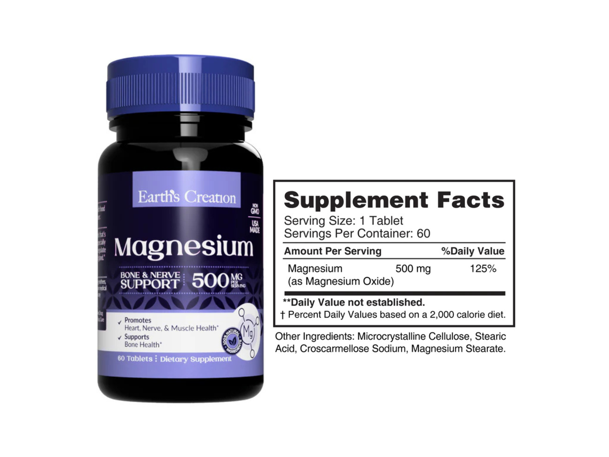 Magnesium Oxide 500mg x 60tab - Earth Creation