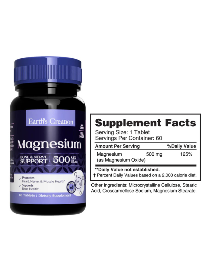 Magnesium Oxide 500mg x 60tab - Earth Creation