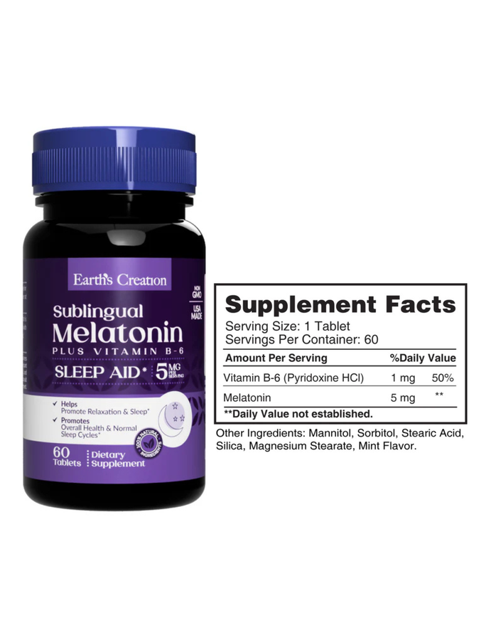 Melatonina 5mg sabor menta x 60cap - Earth Creation