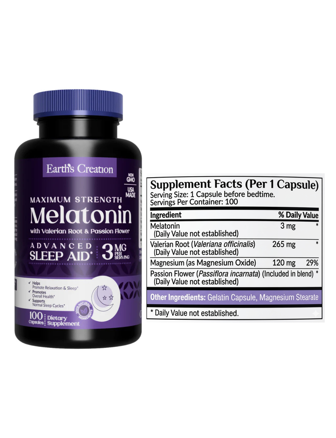 Melatonina + Valerian Root & Passion Flower x 100cap - EC