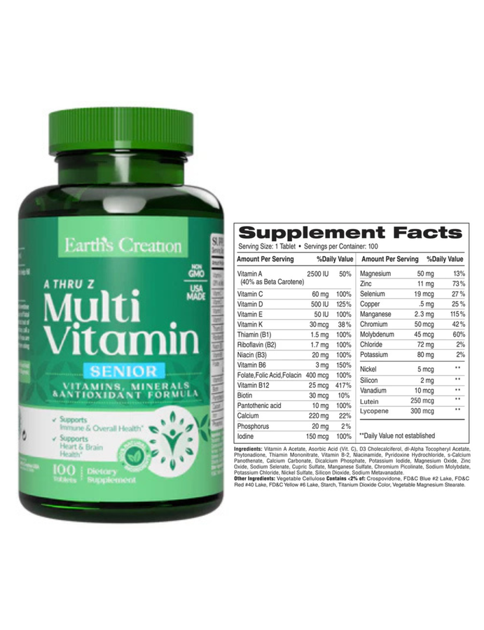 Multivitaminico Adulto mayor x 100tab - Earth Creation
