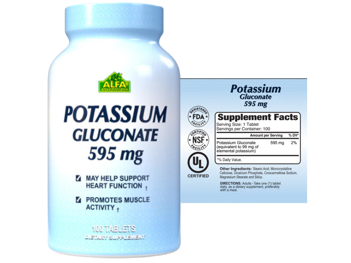 Potasio gluconate 595mg x 100tab - Alfa Vitamins