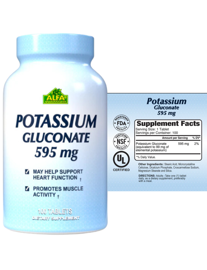 Potasio gluconate 595mg x 100tab - Alfa Vitamins