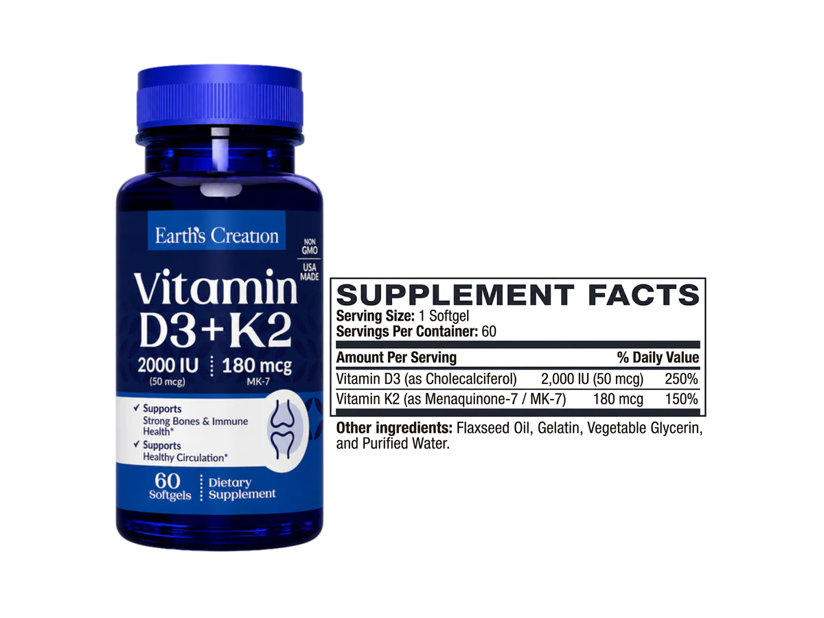 Vitamina D 2000 IU K2 x 60 softgels - Earth Creation