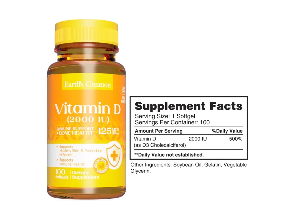 Vitamina D 2000 IU x 100 softgels - Earth Creation