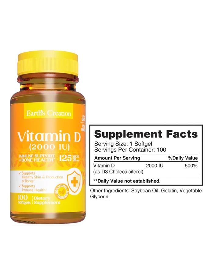 Vitamina D 2000 IU x 100 softgels - Earth Creation