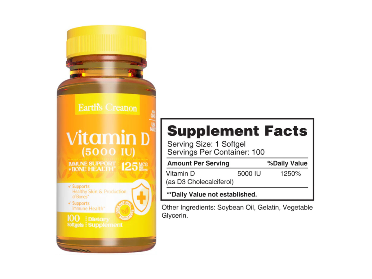Vitamina D 5000 IU x 100 softgels - Earth Creation
