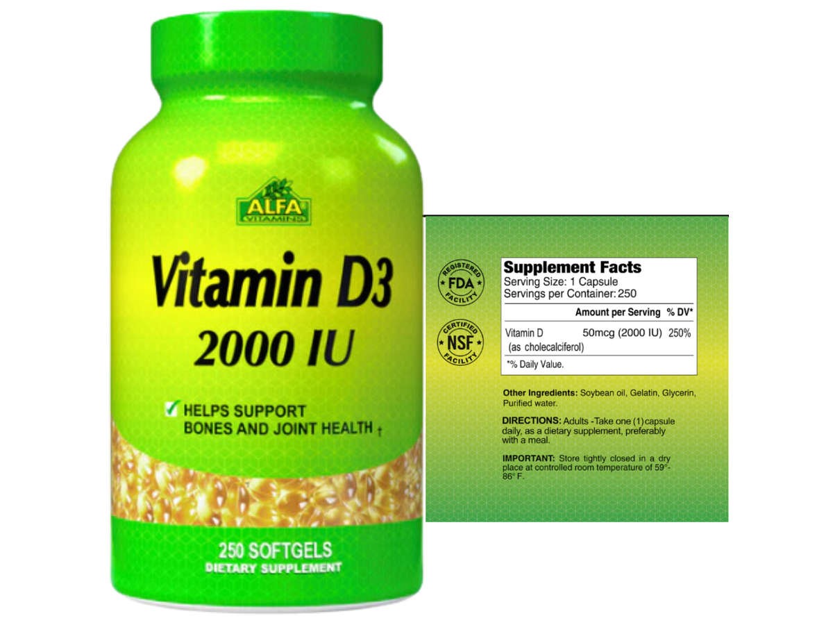 Vitamina D3 2000IU x 250cap - Alfa Vitamins