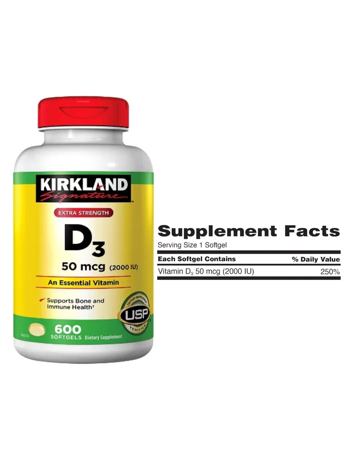 Vitamina D3 2000IU x 600cap - Kirkland