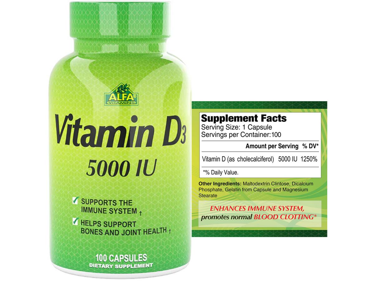 Vitamina D3 5000IU x 100cap - Alfa Vitamins