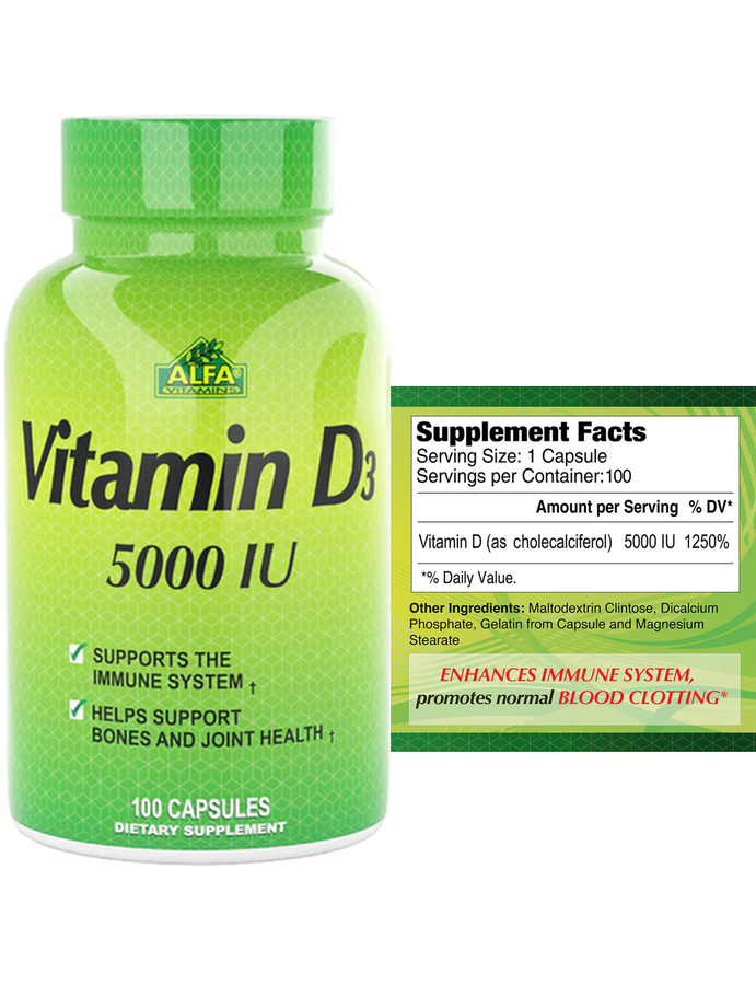 Vitamina D3 5000IU x 100cap - Alfa Vitamins