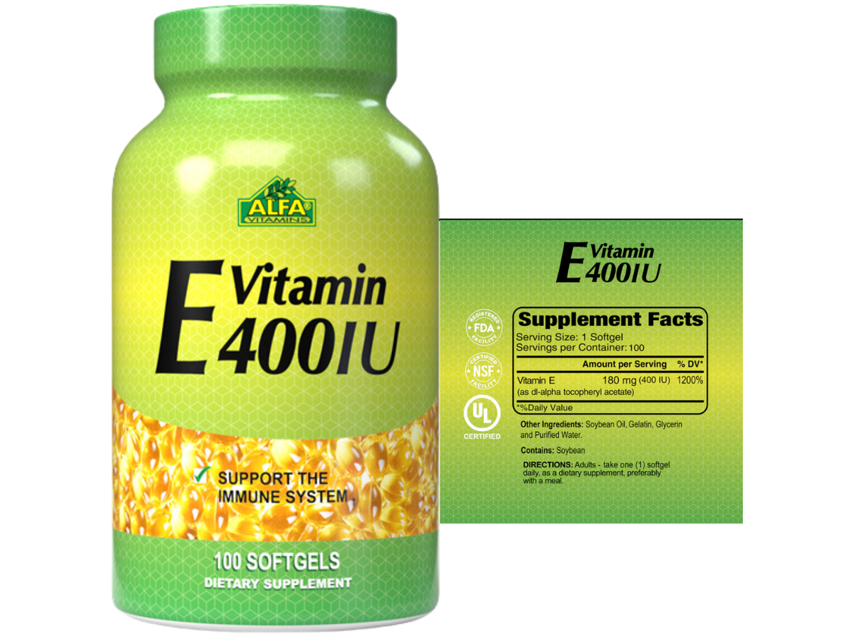 Vitamina E 400IU x 100cap - Alfa Vitamins
