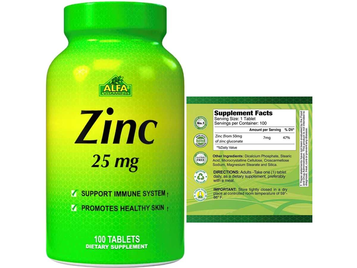 Zinc Gluconate 25mg x 100cap - Alfa Vitamins