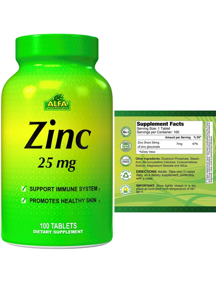 Zinc Gluconate 25mg x 100cap - Alfa Vitamins