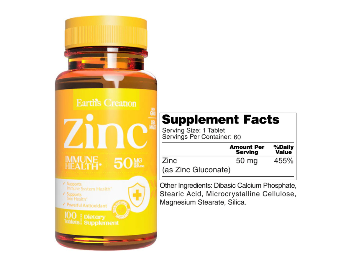 Zinc Gluconate 50 mg x 100tab - Earth Creation