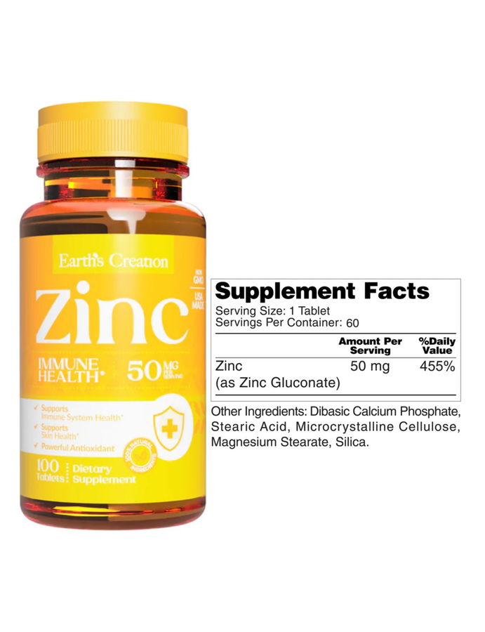 Zinc Gluconate 50 mg x 100tab - Earth Creation